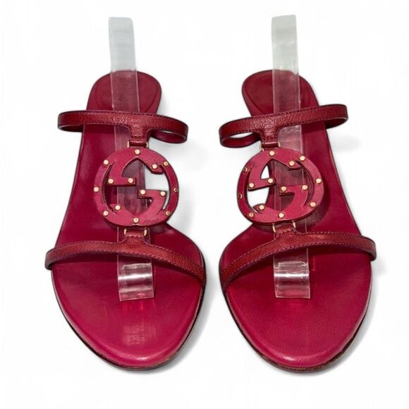Authentic GUCCI Burgundy Interlocking GG Logo Mules Size 7.5 - Picture 3 of 16